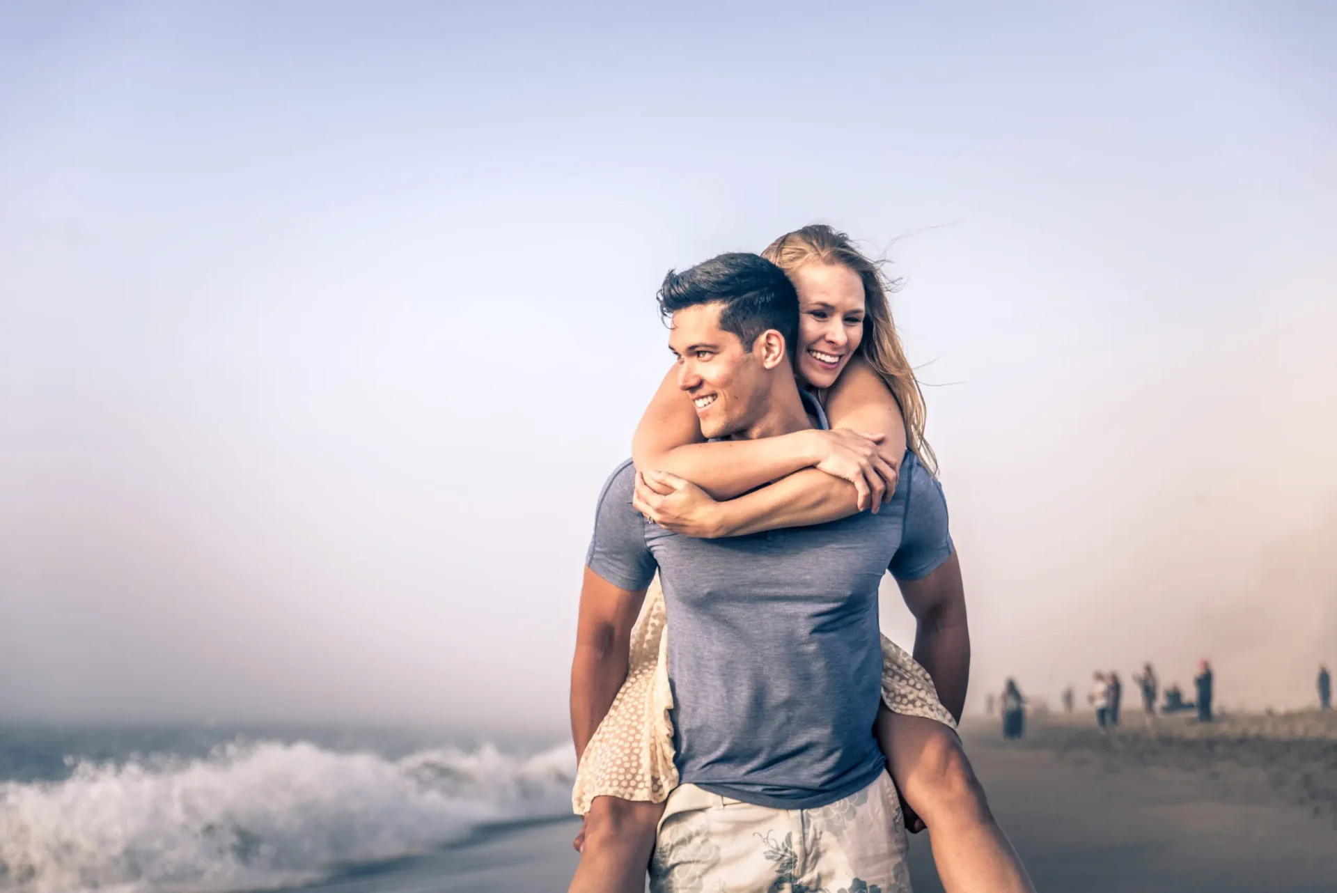 Couple enjoying a beach day together.