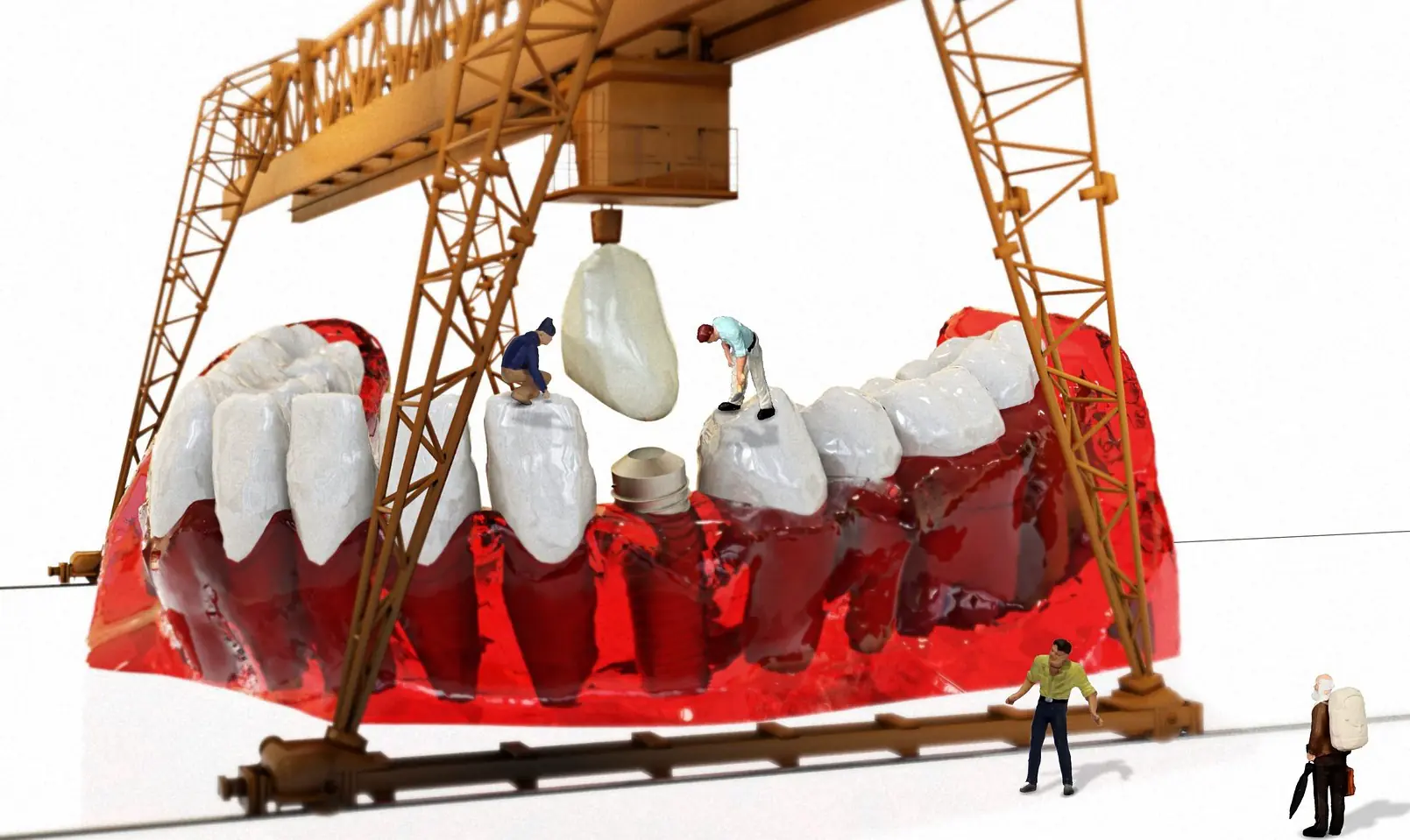 Construction on giant dental model